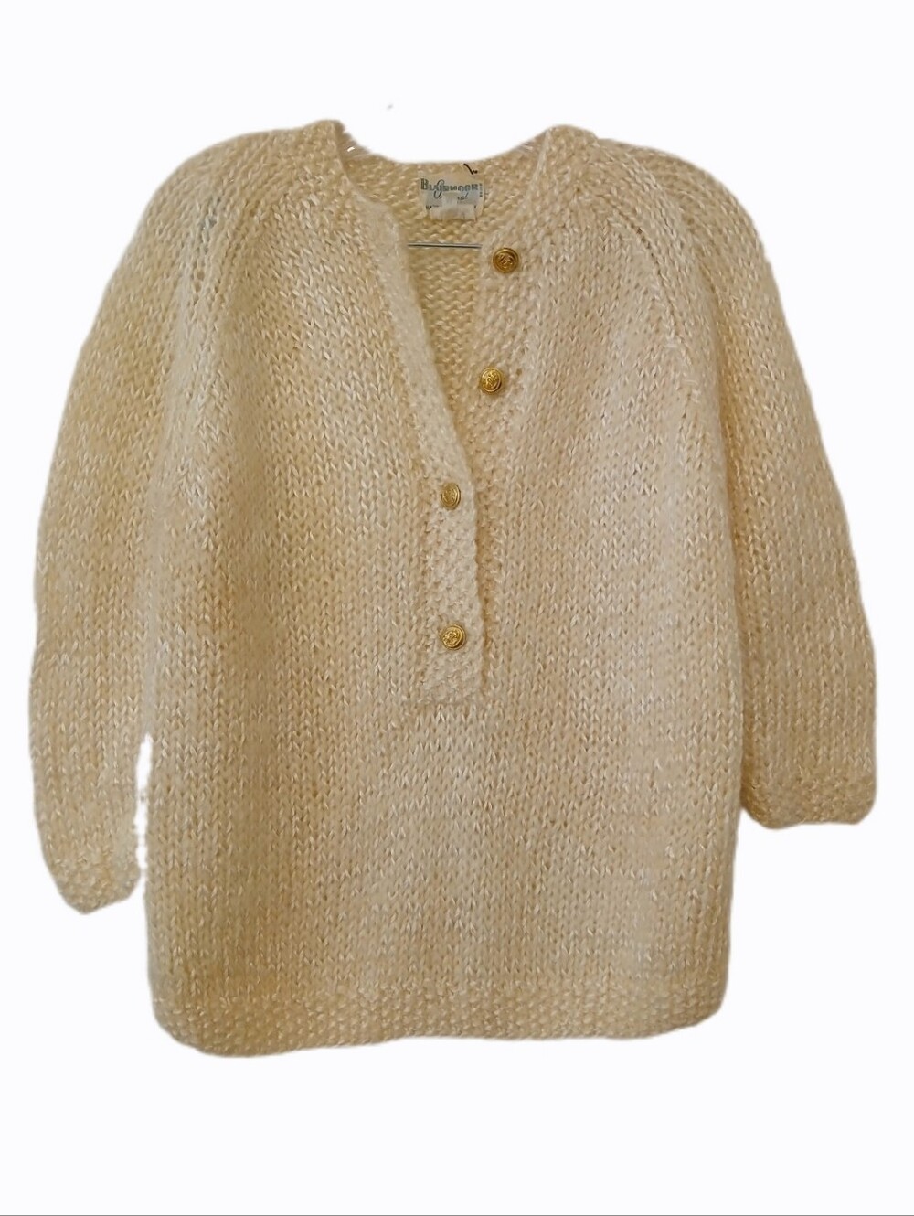 VTG Small/Medium Italian Cream Knit Pullover Sweater Mohair Wool 3/4 Sleeve